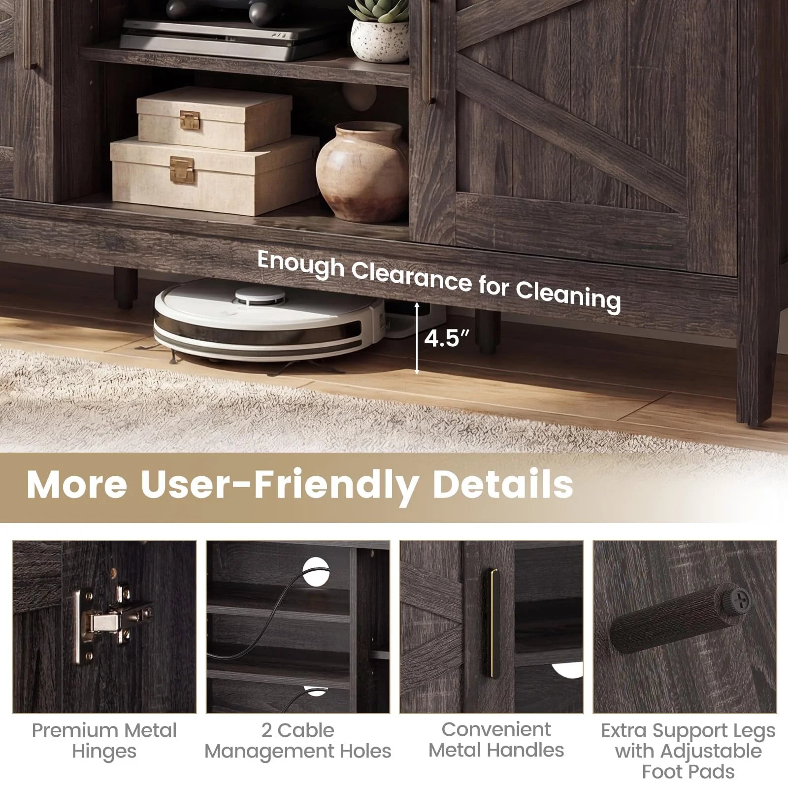 Tangkula Farmhouse TV Stand for TVs up to 65 Inch Entertainment Center with 2 Storage Cabinets